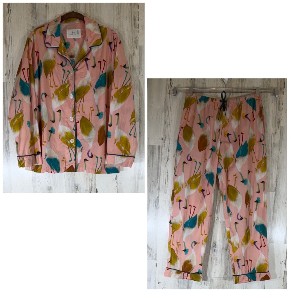 The Cats Pajamas PJ Sleep Set Large Pink Galapagos Birds Whimsical Cotton Peru